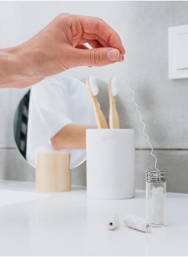 Crazylife Biodegradable Dental Floss with a Refillable Glass Holder, Naturally Waxed with Candelilla Wax, 100% Compostable, 33yds/30m Natural Silk Spoo, Eco-Friendly Zero Waste Oral Care  - Image 5