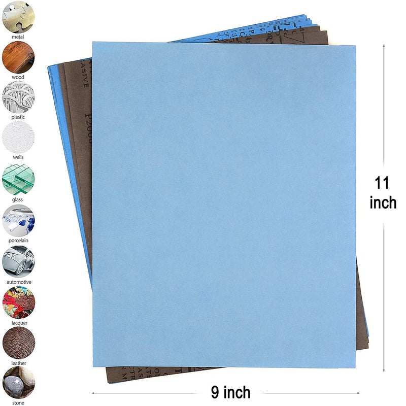 Centerz 9X11 Inch 18 Sheets Sandpaper Wet Or Dry 2000-12000 Grit 9 Assortment Sand Paper Extra Fine Abrasive Pads For Automotive Sanding Wood Turing Finishing Metal Furniture Polishing And More - Image 2