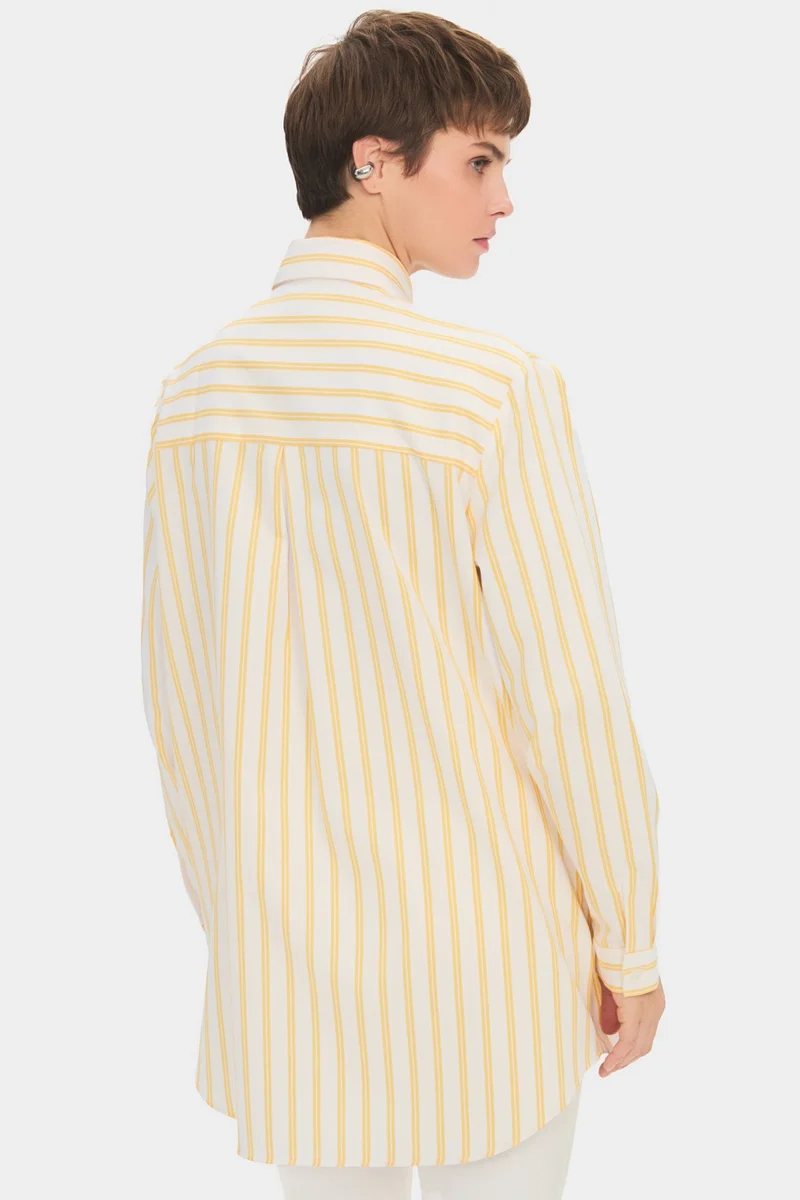JUNE Women's Oversize/loose Cut 100% Cotton Yellow Striped Shirt