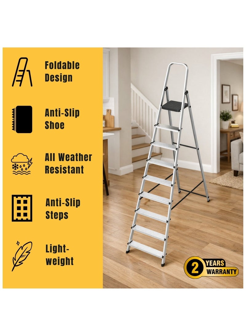 ليبيرتي سلم ليبرتي القابل للطي المصنوع من الألومنيوم ذو 8 درجات، معتمد وفقًا للمعيار الأوروبي EN 131، سلم متين للاستخدامات الشاقة، سعة تحميل 150 كجم، درجات واسعة مانعة للانزلاق، سلم قابل للطي موفر للمساحة للاستخدام المنزلي وأعمال الطلاء والصيانة. - Image 2