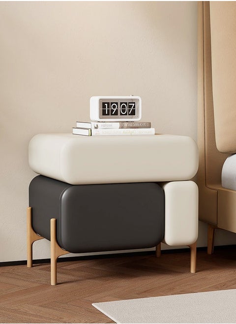 Multipurpose Use 3 Drawers Rounded Corner Nightstand Leather Wrapped Creative Bedside Table Groove Handle Design Side Table with Display Shelf for Living Room Bedroom 50x40x50 cm (Fully Assembled)