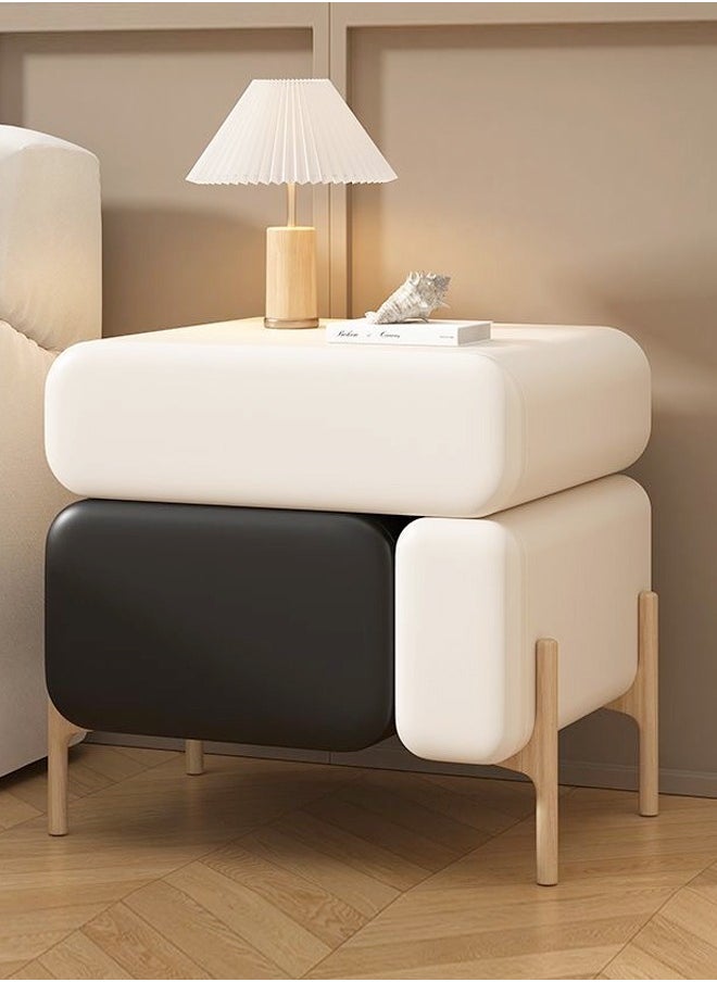 C&C Home - Multipurpose Use 3 Drawers Rounded Corner Nightstand Leather Wrapped Creative Bedside Table Groove Handle Design Side Table with Display Shelf for Living Room Bedroom 50x40x50 cm (Fully Assembled) - Image 1