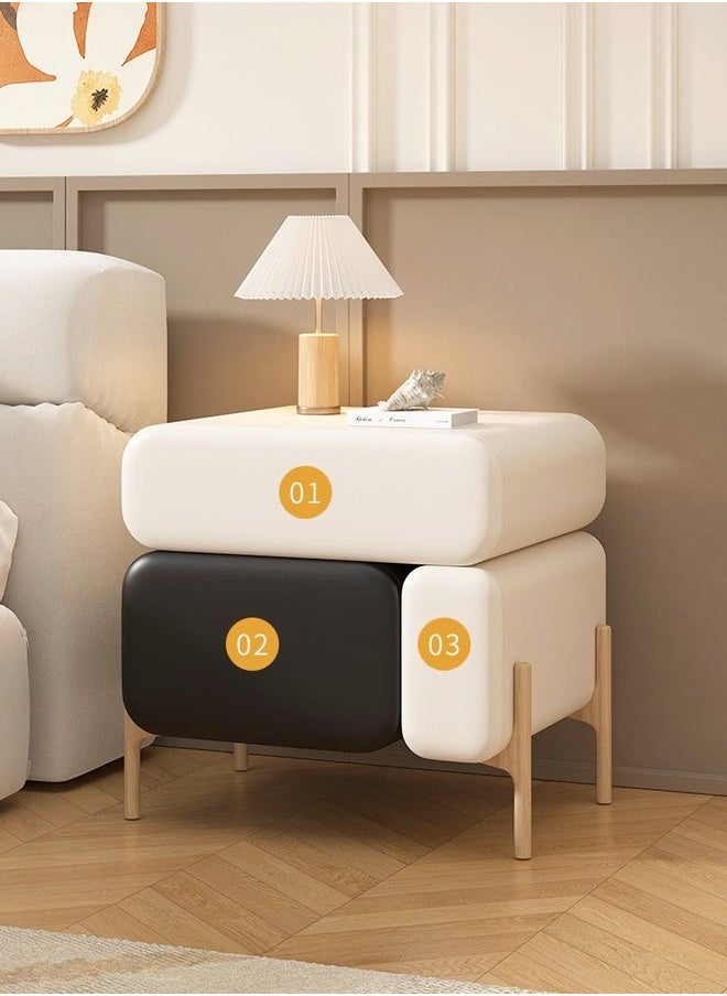 C&C Home - Multipurpose Use 3 Drawers Rounded Corner Nightstand Leather Wrapped Creative Bedside Table Groove Handle Design Side Table with Display Shelf for Living Room Bedroom 50x40x50 cm (Fully Assembled) - Image 1