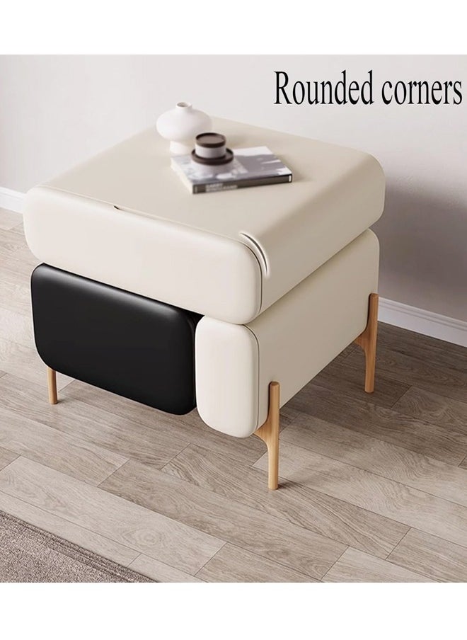 C&C Home - Multipurpose Use 3 Drawers Rounded Corner Nightstand Leather Wrapped Creative Bedside Table Groove Handle Design Side Table with Display Shelf for Living Room Bedroom 50x40x50 cm (Fully Assembled) - Image 1