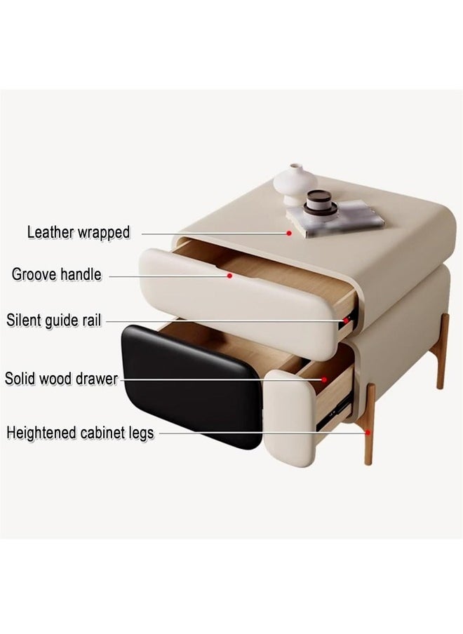 C&C Home - Multipurpose Use 3 Drawers Rounded Corner Nightstand Leather Wrapped Creative Bedside Table Groove Handle Design Side Table with Display Shelf for Living Room Bedroom 50x40x50 cm (Fully Assembled) - Image 1