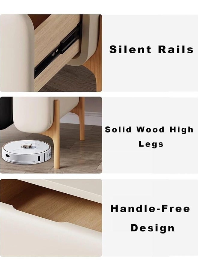C&C Home - Multipurpose Use 3 Drawers Rounded Corner Nightstand Leather Wrapped Creative Bedside Table Groove Handle Design Side Table with Display Shelf for Living Room Bedroom 50x40x50 cm (Fully Assembled) - Image 1