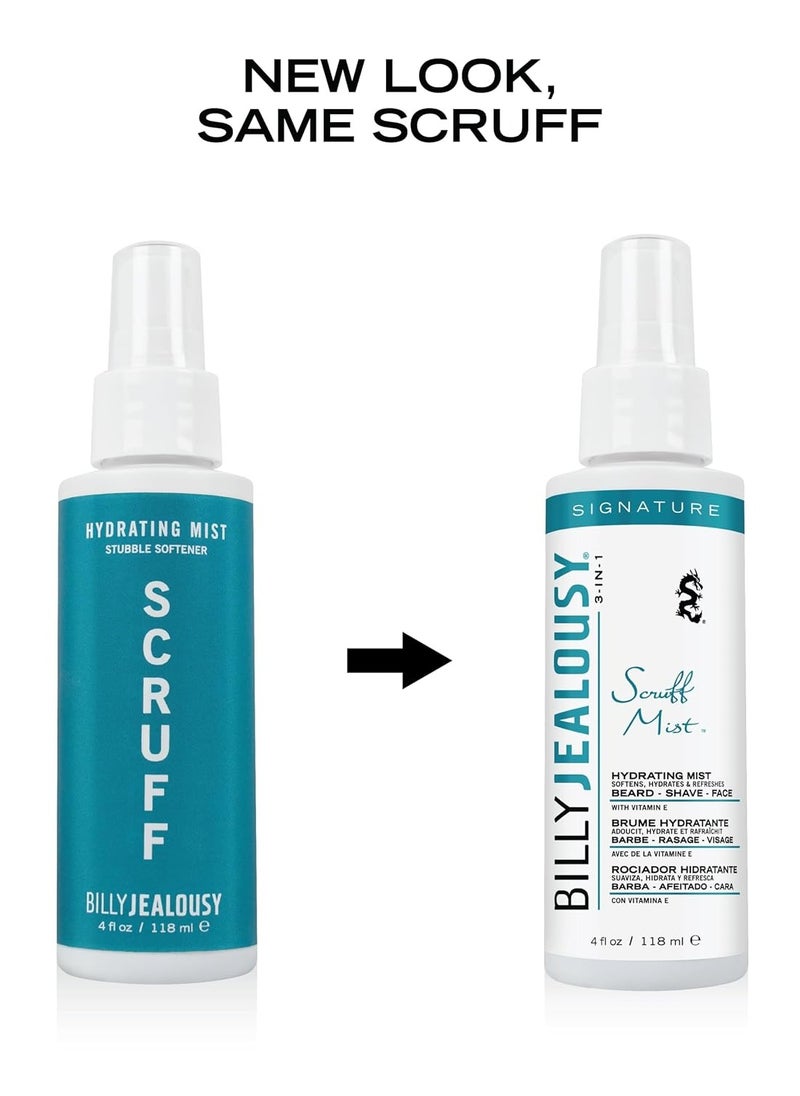 Billy Jealousy - Billy Jealousy Signature Scruff Mist 3-in-1 Hydrating Beard, Shave & Face Spray for Men with Vitamin E | Soften Stubble, Refresh, Tone & Moisturize Skin, and Promote Healthy Beard Growth, 4 Fl Oz - Image 1