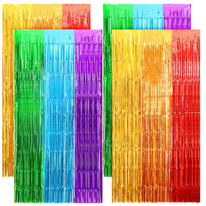 4 قطع ستائر لامعة 32 قدم × 65 قدم قوس قزح من رقائق الألومنيوم ستائر زينة خلفية لحفلات الزفاف وأعياد الميلاد وحفلات الديسكو