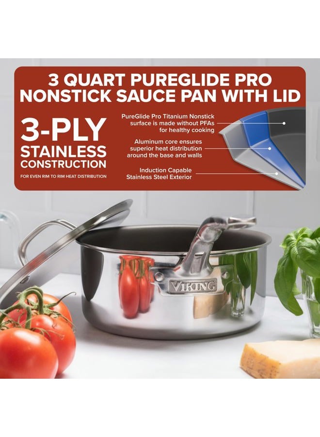 Viking PureGlide Pro 3-Ply Nonstick 3 Quart Sauce Pan with Lid, Titanium Interior, Oven and Broiler Safe, Induction Ready - Image 2