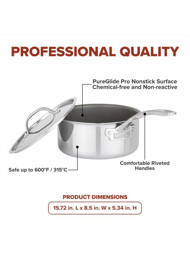 Viking PureGlide Pro 3-Ply Nonstick 3 Quart Sauce Pan with Lid, Titanium Interior, Oven and Broiler Safe, Induction Ready - Image 5