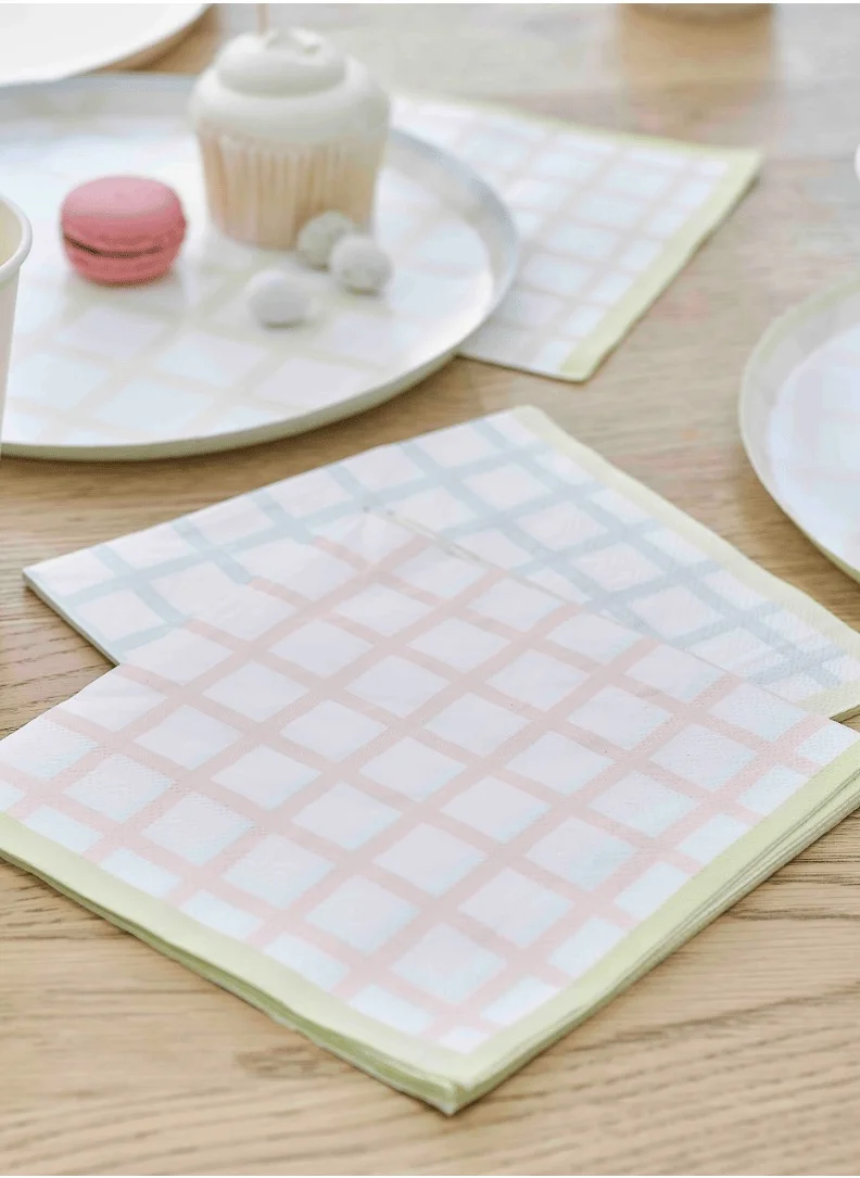 Ginger Ray Ginger Ray Pack of 16 Easter Gingham Napkins - Festive Table Decor