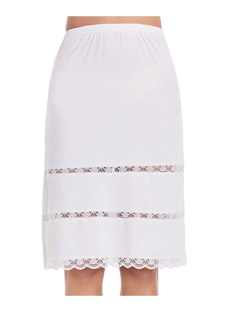 Y&D Half Slips for Women Underskirt Short Mini Skirt with Floral Lace Trim Milk Silk White Patchwork Lining (M Size: Waist 25 x Hem 35 Inches, White) - Image 5