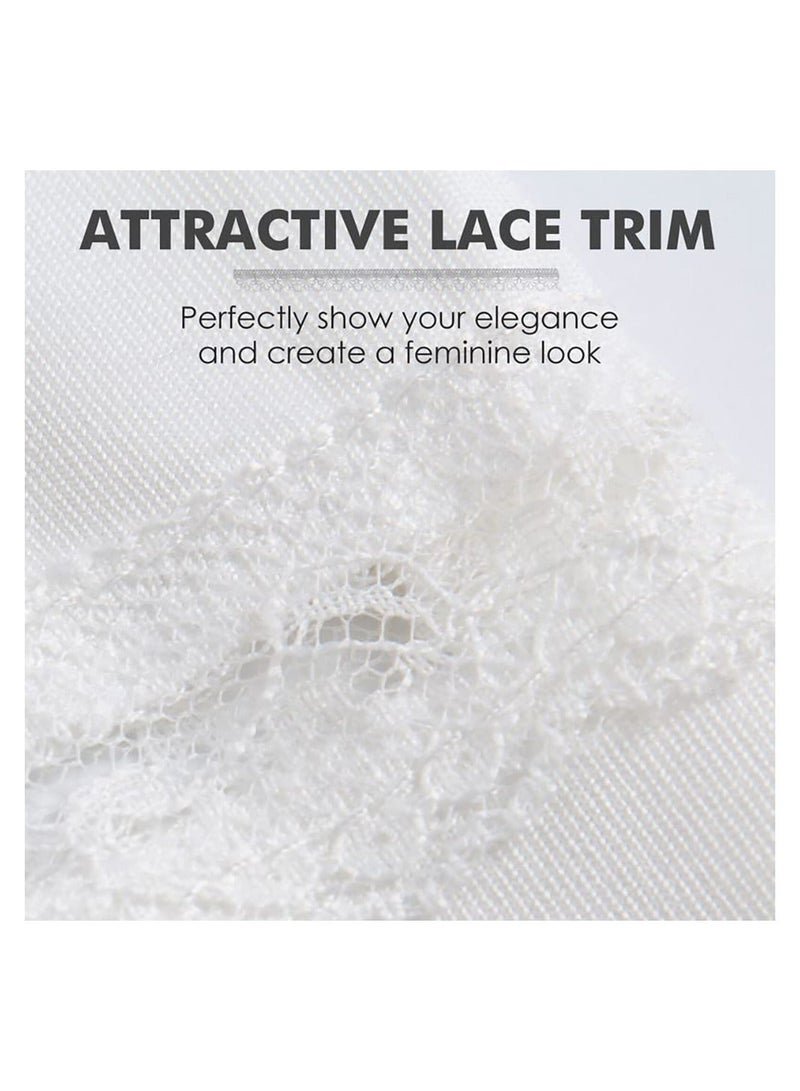 Y&D Half Slips for Women Underskirt Short Mini Skirt with Floral Lace Trim Milk Silk White Patchwork Lining (M Size: Waist 25 x Hem 35 Inches, White) - Image 4
