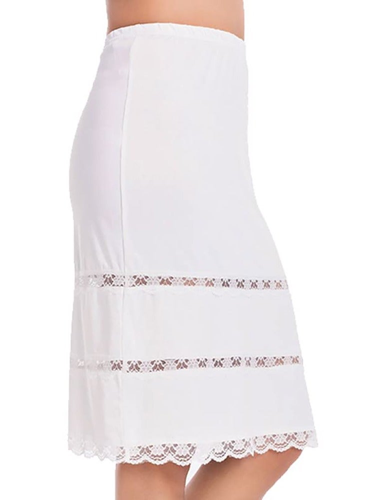 Y&D Half Slips for Women Underskirt Short Mini Skirt with Floral Lace Trim Milk Silk White Patchwork Lining (M Size: Waist 25 x Hem 35 Inches, White) - Image 1