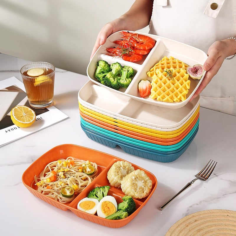 Oicia Wheat Straw Kids Plates Divided Toddler Plate Portion Control Plate 3Compartment Unbreakable Fast Food Tray Microwave Dishwasher Safe Healthy Dinner Plates Random Color Pack of 6 - Image 3