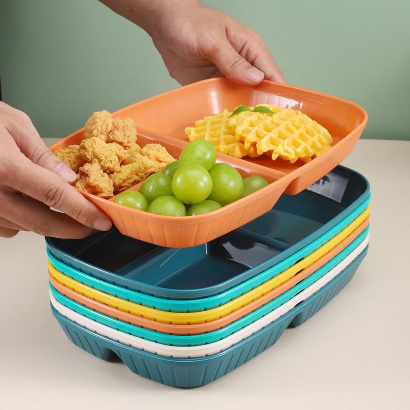 Oicia Wheat Straw Kids Plates Divided Toddler Plate Portion Control Plate 3Compartment Unbreakable Fast Food Tray Microwave Dishwasher Safe Healthy Dinner Plates Random Color Pack of 6 - Image 4