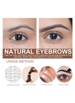 OUHOE Eyebrow Powder Stamp Stencil Kit One Step Shaping Kitwaterproof Eyebrow Long Lasting Eyebrow Stamp With 10 Reusable Eyebrow Stencils (Light Brown)  - Image 3