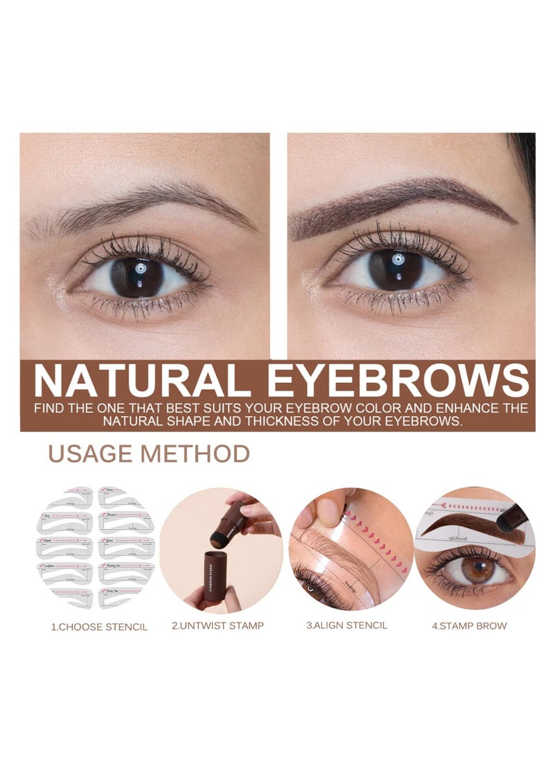 OUHOE - Eyebrow Powder Stamp Stencil Kit One Step Shaping Kitwaterproof Eyebrow Long Lasting Eyebrow Stamp With 10 Reusable Eyebrow Stencils (Light Brown) - Image 1