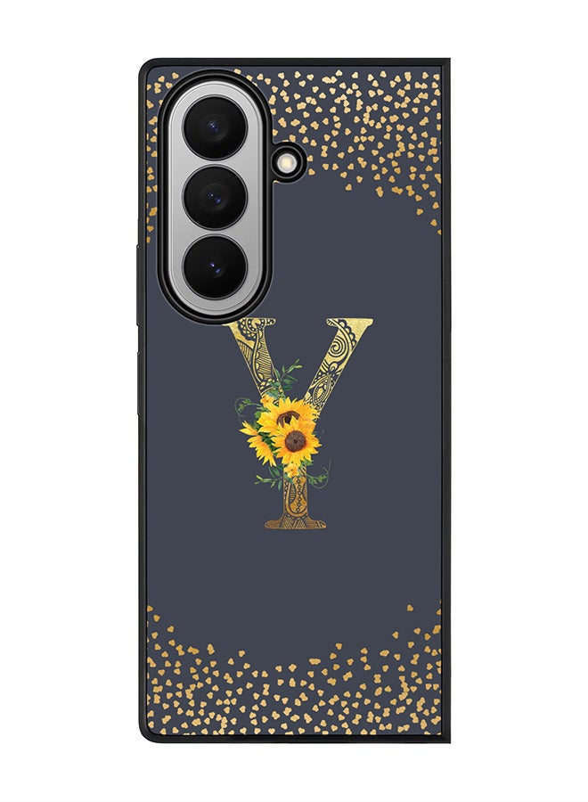 Stylizedd For Samsung Galaxy Z Fold7 Case,Slim fit Camera Protection, Shockproof Thin Phone cover  - Custom Floral Monogram - Y  (Grey )
