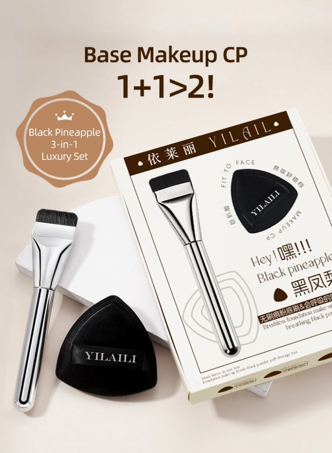 Zcheer Professional Flat Foundation Brush 0.15cm + High-Resilience Makeup Sponge & Storage Case 3-Piece Set – Flawless Base Makeup, 24H Long-Lasting, Wet & Dry Use, Liquid/Cream/Powder Compatible - Image 2