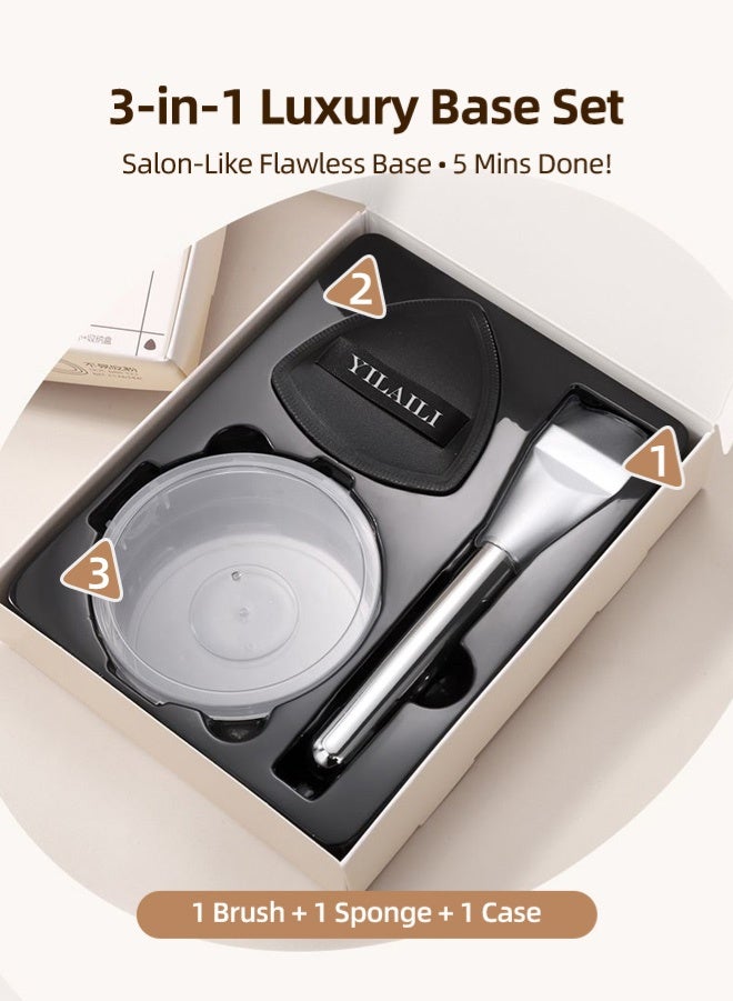 Zcheer Professional Flat Foundation Brush 0.15cm + High-Resilience Makeup Sponge & Storage Case 3-Piece Set – Flawless Base Makeup, 24H Long-Lasting, Wet & Dry Use, Liquid/Cream/Powder Compatible - Image 3