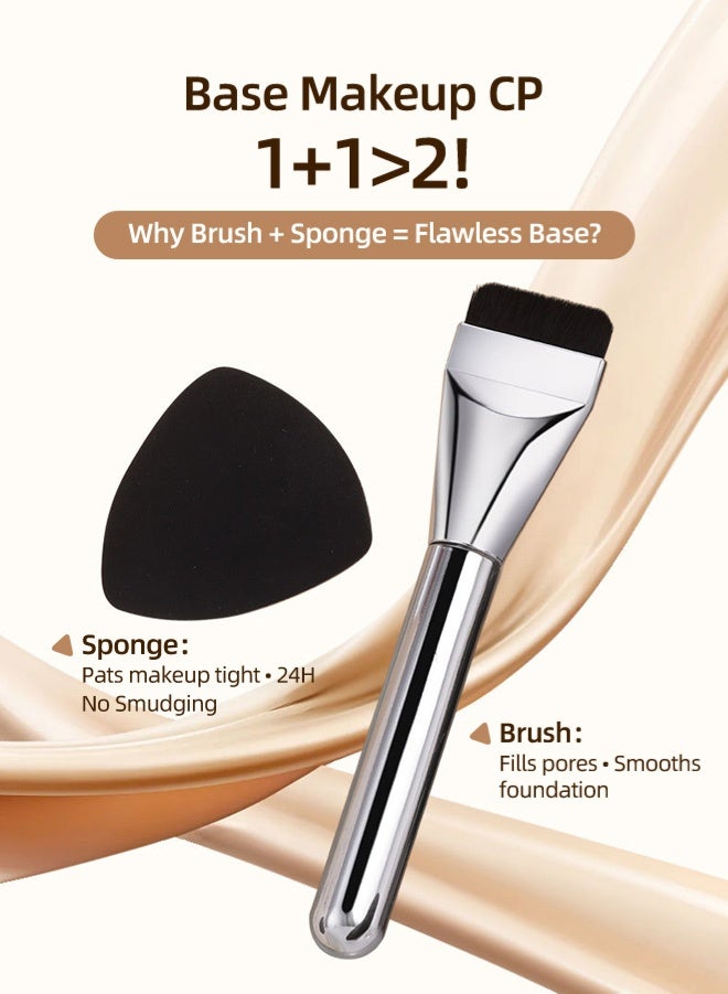 Zcheer Professional Flat Foundation Brush 0.15cm + High-Resilience Makeup Sponge & Storage Case 3-Piece Set – Flawless Base Makeup, 24H Long-Lasting, Wet & Dry Use, Liquid/Cream/Powder Compatible - Image 4