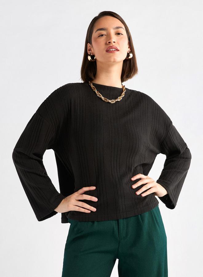 سبلاش فيڤ كنزة مضلعة بأكمام طويلة وياقة عالية - Image 1