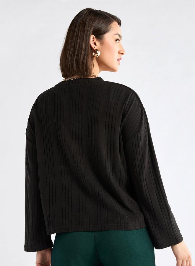 سبلاش فيڤ كنزة مضلعة بأكمام طويلة وياقة عالية - Image 3