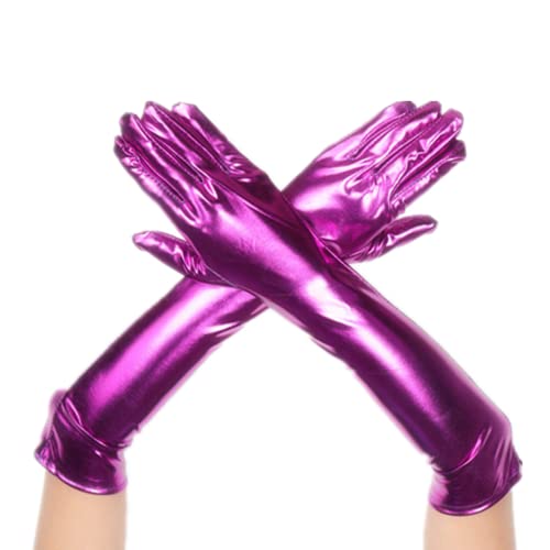 DreamHigh Women's 17" Long Metalic Satin Cosplay Finger Gloves (Purple) - Image 1