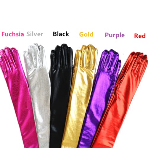 DreamHigh Women's 17" Long Metalic Satin Cosplay Finger Gloves (Purple) - Image 4