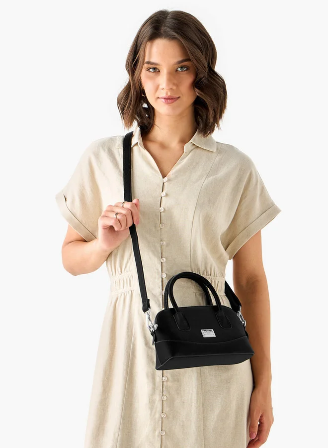 Flora Bella By Shoexpress Textured Crossbody Bag with Detachable Strap and Zip Closure