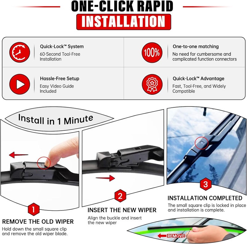 Raintok 24" 20" Windshield Wiper Blades Replacement for Land Rover Range Rover 2017 2018 2019 2020 2021 2022 Range Rover Sport Original Factory Quality Front Wipers Blade Set for My Car - (Pack of 2) - Image 3
