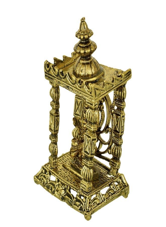 Memoir Gold Plated Brass Antique Finish Saraswati Temple Stand Home Decor Showpiece Hindu God Idol Stand - Image 2