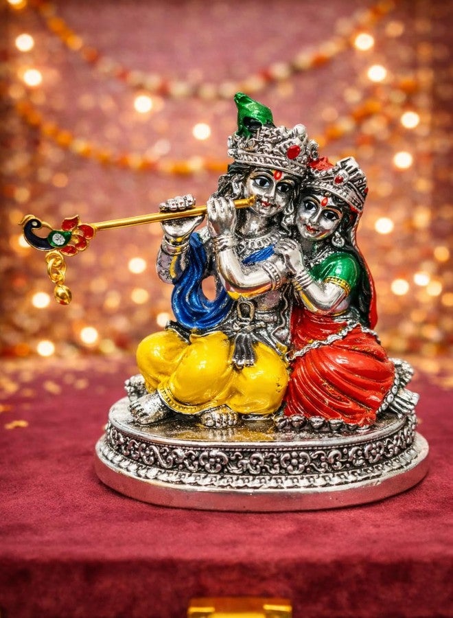 Vinayaka Fab تمثال رادها كريشنا مطلي بالفضة الخالصة عيار 999 من فيناياكا فاب مع علبة مخملية - تمثال كريشنا صغير 3 بوصات | قطعة عرض متعددة الألوان للعبادة المنزلية، مكتب العمل، وهدية (أحمر-أصفر، 8 سم) - Image 3
