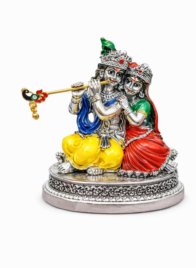 Vinayaka Fab تمثال رادها كريشنا مطلي بالفضة الخالصة عيار 999 من فيناياكا فاب مع علبة مخملية - تمثال كريشنا صغير 3 بوصات | قطعة عرض متعددة الألوان للعبادة المنزلية، مكتب العمل، وهدية (أحمر-أصفر، 8 سم) - Image 4