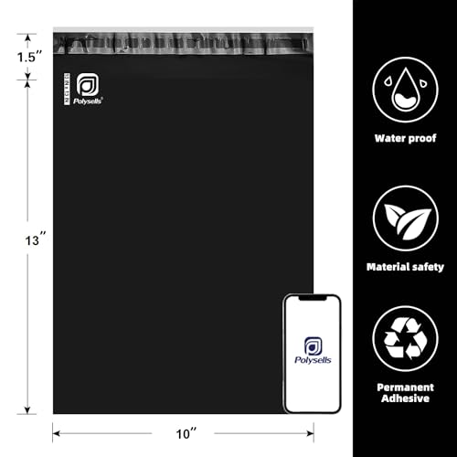 POLYSELLS 500 pcs 10x13 Inches Black Poly Mailers Shipping Envelopes, Strong Adhesive Sealing, Waterproof, and Tear-resistant Postal Mailing Bags for Clothing, Books, and Accessories - Image 2