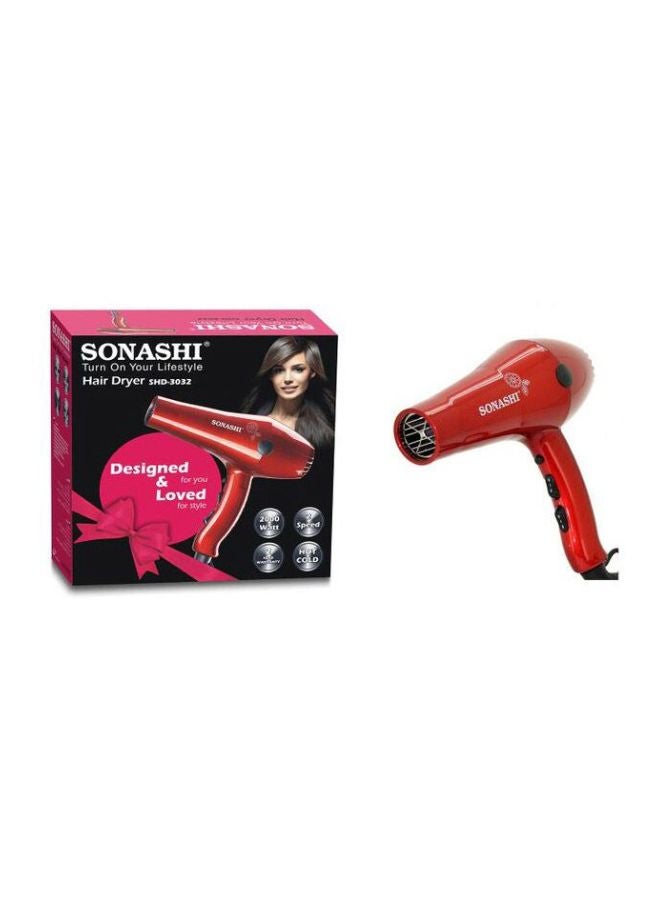 SONASHI Hair Dryer - AC Motor | Cold And Hot Wind - 2 Speed & 4 Heat Airflow Setting | With Cool Shot Button, Ionic Technology For Frizz Free Hair | Stylish/Comfortable/Lightweight Hair Dryer with 2000W Power Black/Glossy Red - Image 2