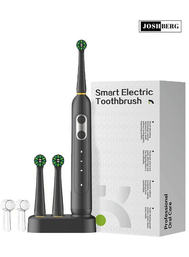 Joshberg Electric Toothbrush for Adults,Rechargeable Rotating Toothbrush with 2 Brush Heads & Induction Charger, 3Modes,Smart Timer,IPX8 Waterproof One Charge Last 70 Days, Black - Image 1