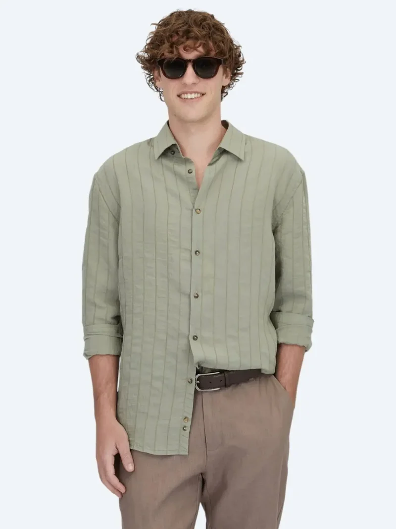 Kip Khaki Oversize Fit Weaving Casual Shirt