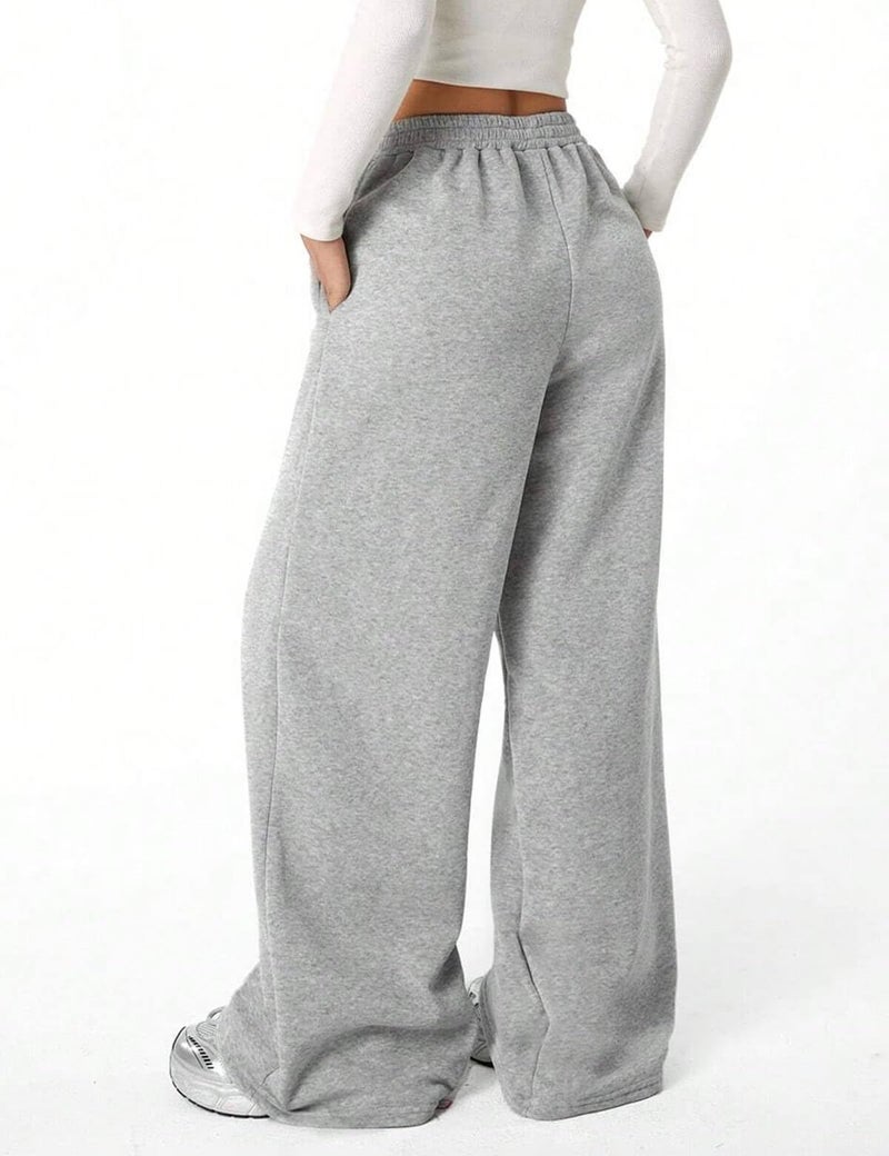 FACDIBY Fleece Lined Sweatpants for Women Wide Leg High Waisted Sweat Pants Baggy Drawstring Sherpa Straight Leg Lounge Pants Grey L - Image 3