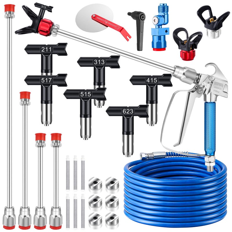 Gyfent 22Pcs Airless Paint Sprayer Gun Kit, 3600PSI Airless Spray Gun with 50Ft High Pressure Hose & 6Pcs Reversible Spray Tips & 4Pcs Extension Rod & 6Pcs Filters & Guide Tool & Nozzle Seat - Image 1