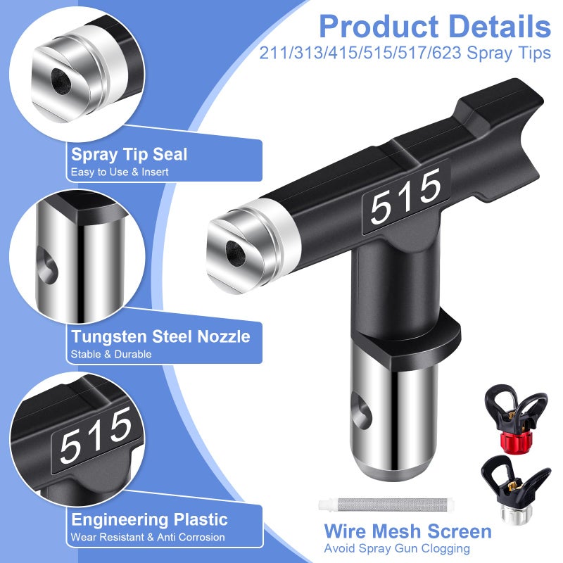 Gyfent 22Pcs Airless Paint Sprayer Gun Kit, 3600PSI Airless Spray Gun with 50Ft High Pressure Hose & 6Pcs Reversible Spray Tips & 4Pcs Extension Rod & 6Pcs Filters & Guide Tool & Nozzle Seat - Image 4