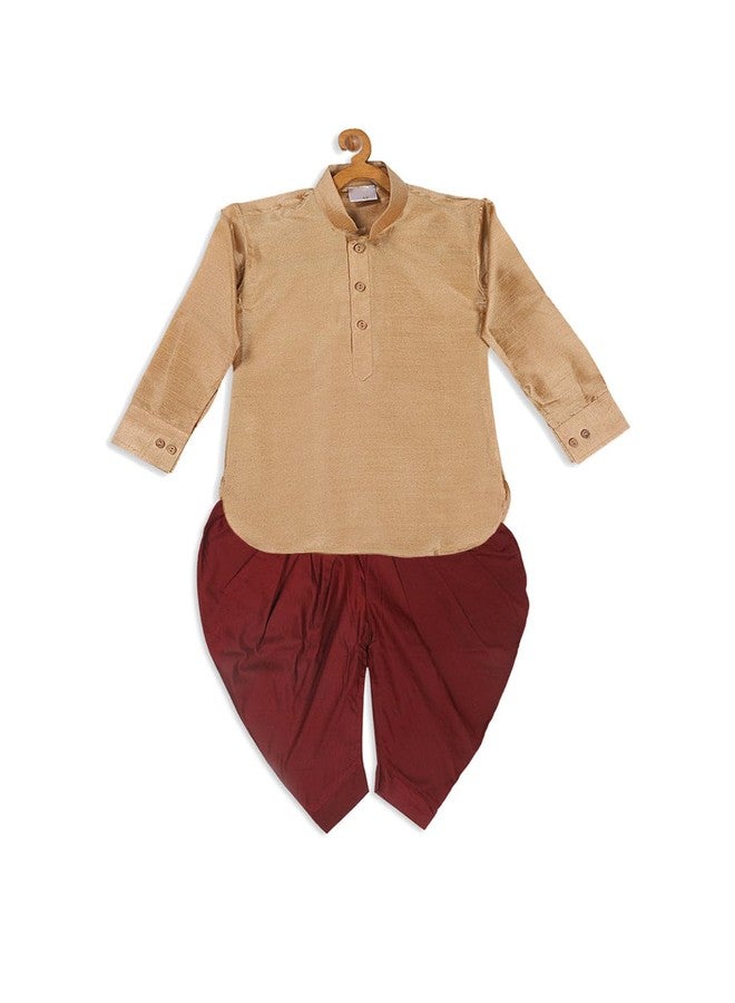Jongen en Meisje BOY'S ROSE GOLD & MAROON KURTA WITH DHOTI PANT SET -Size: 20 (2-3 Years) - Image 1