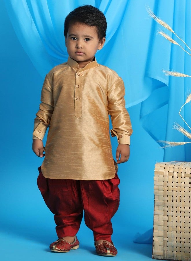 Jongen en Meisje BOY'S ROSE GOLD & MAROON KURTA WITH DHOTI PANT SET -Size: 20 (2-3 Years) - Image 3