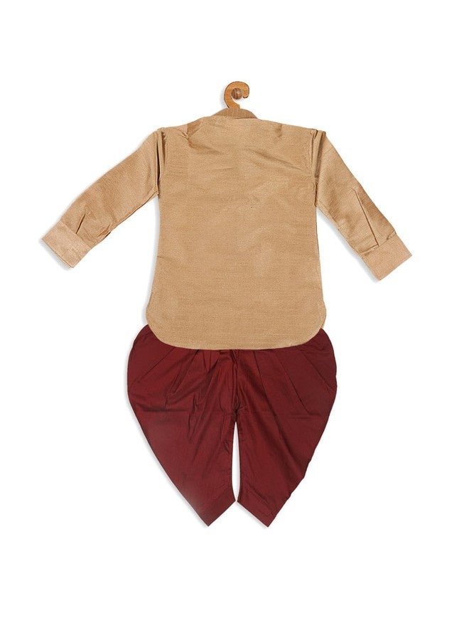 Jongen en Meisje BOY'S ROSE GOLD & MAROON KURTA WITH DHOTI PANT SET -Size: 20 (2-3 Years) - Image 2