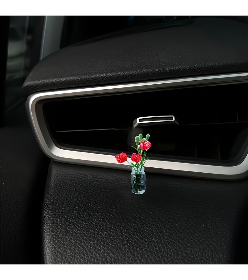 Elegant Mini Red Rose Car Dashboard Decoration 3pc Set - Image 3