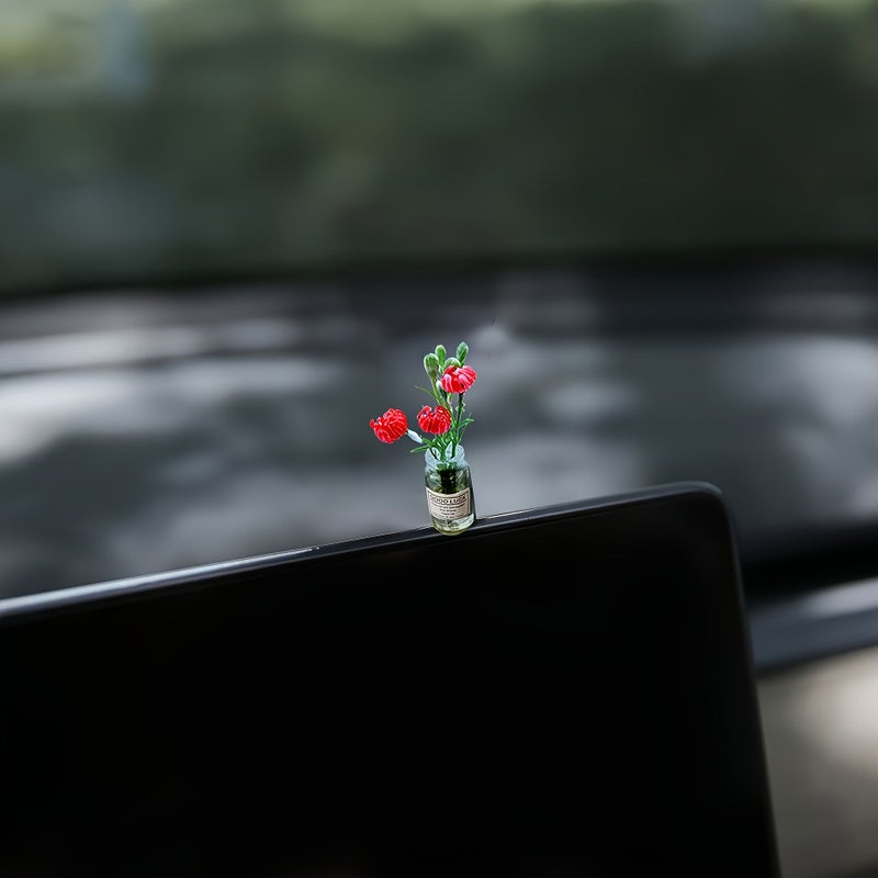 Elegant Mini Red Rose Car Dashboard Decoration 3pc Set - Image 4