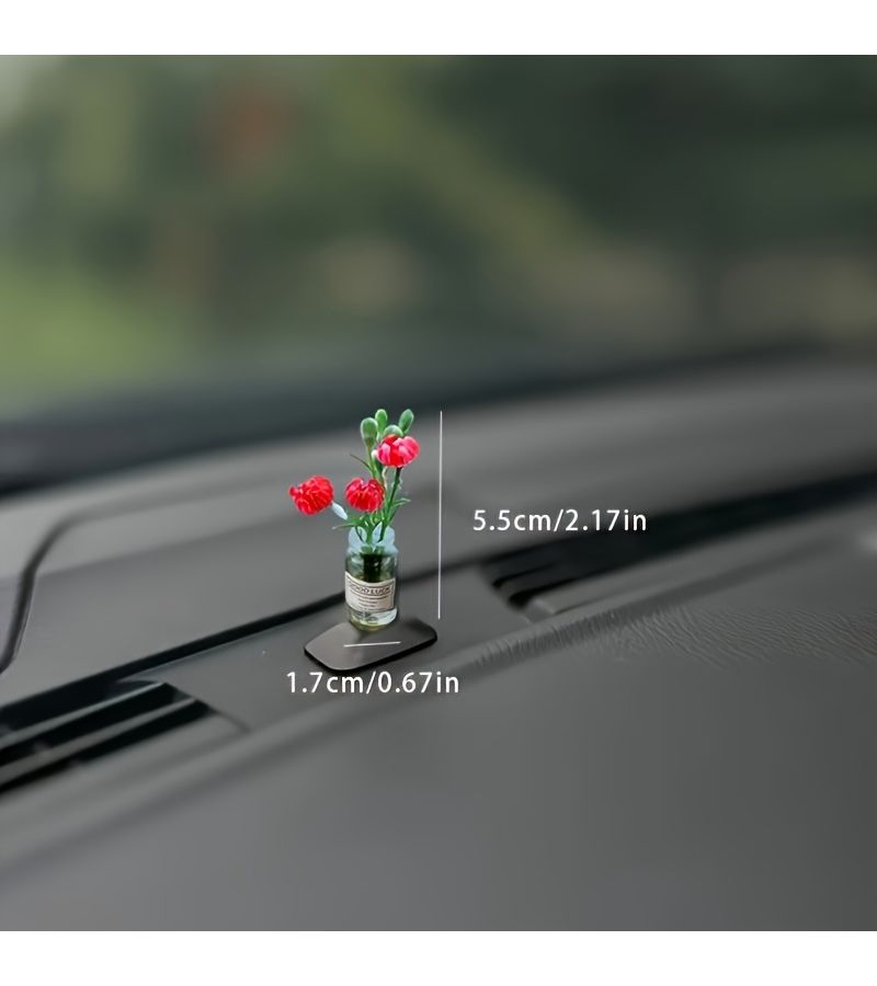 Elegant Mini Red Rose Car Dashboard Decoration 3pc Set - Image 5