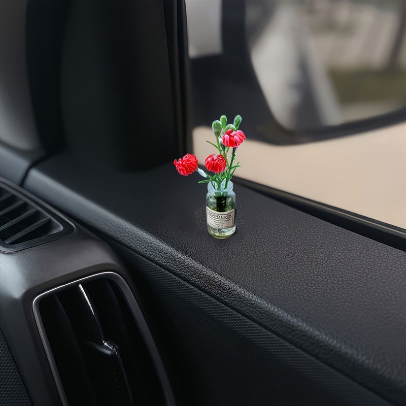 Elegant Mini Red Rose Car Dashboard Decoration 3pc Set - Image 2