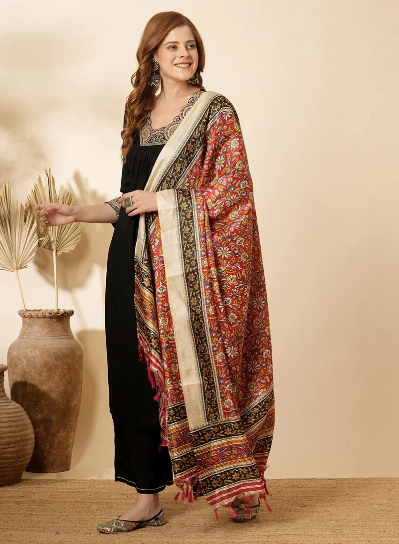 PRIYA’S PANACHE Women's Ethnic Viscose Rayon A-Line Kurta Set with Palazzo & Chanderi Dupatta | Traditional Indian Outfit